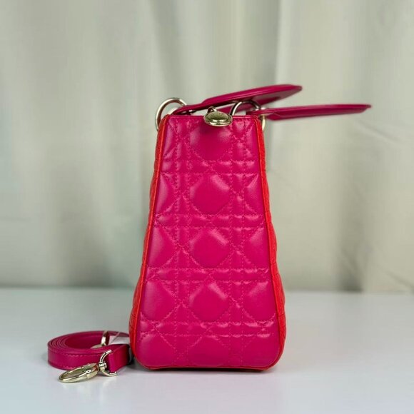 Dior Bi-Color Leather Lady Dior Medium Shoulder Bag - Red Quilted Design - Picture 4 of 10